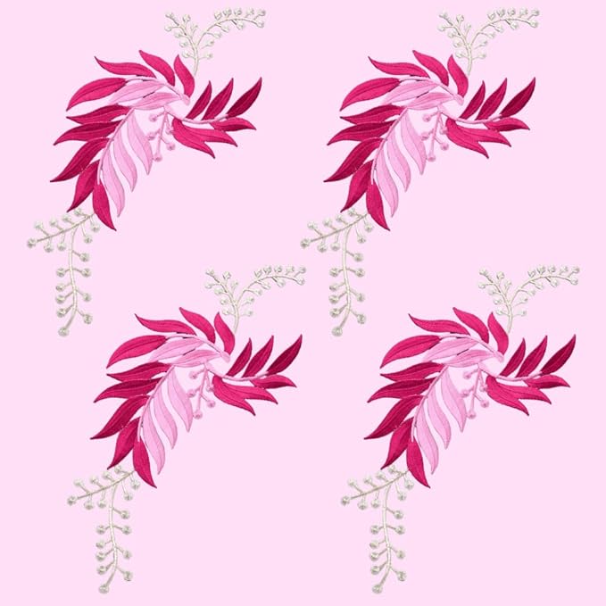 GORGECRAFT 4Pcs Long Patch Leaf Vine Iron on Applique 11 x 5.3 Inch Leaves Plants Decorative Embroidered Sew on Patches Appliques for Garment Curtain Pillow Jeans Clothing Embellishments Violet Red