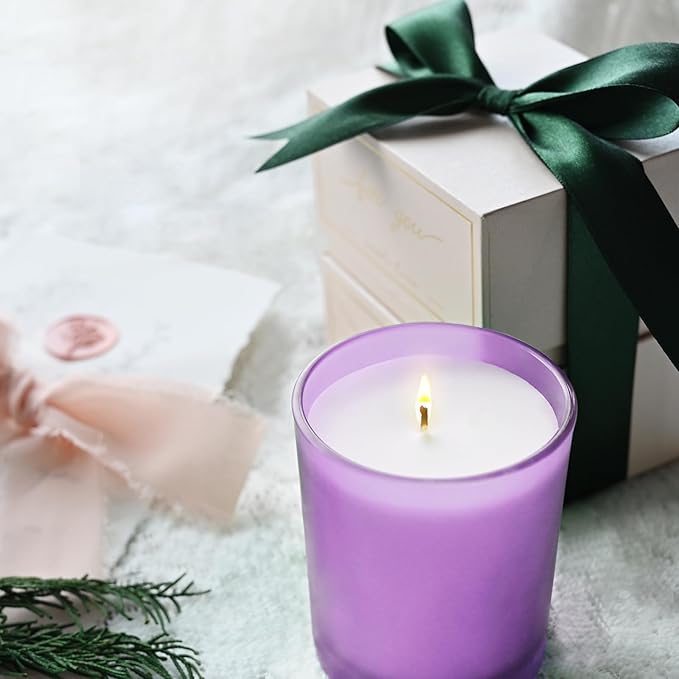 8 OZ Thick Candle Jars for Making Candles 15 Pcs, Empty Jars with Wood Lids for Candle Making, Sample Container, Frosted Purple