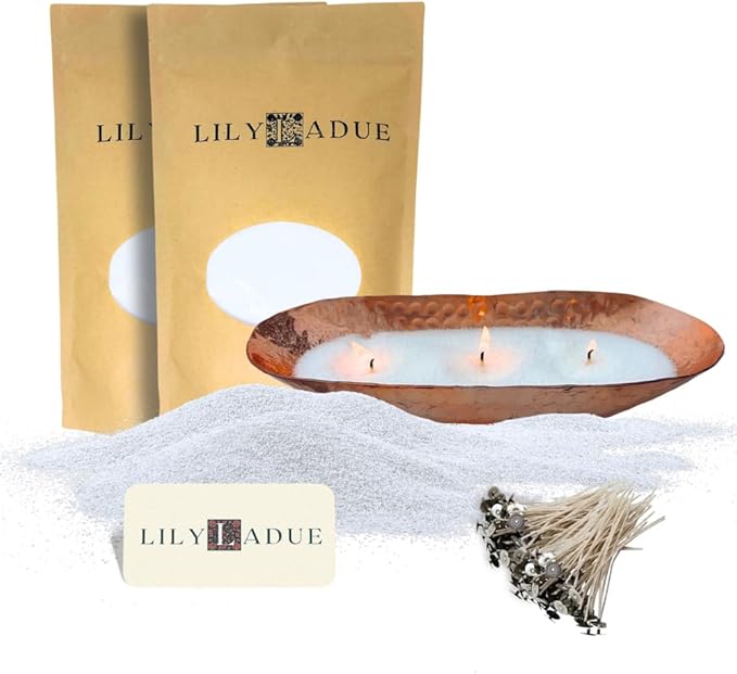LILY LADUE 2lb/32OZ Pearled Candles Sand and Wicks with Copper Bowl - White Unscented Plant-Based Pearl Sand Wax with 48 Wicks, Gift-Ready DIY Candle Making Kit with Reusable Powder Wax Beads