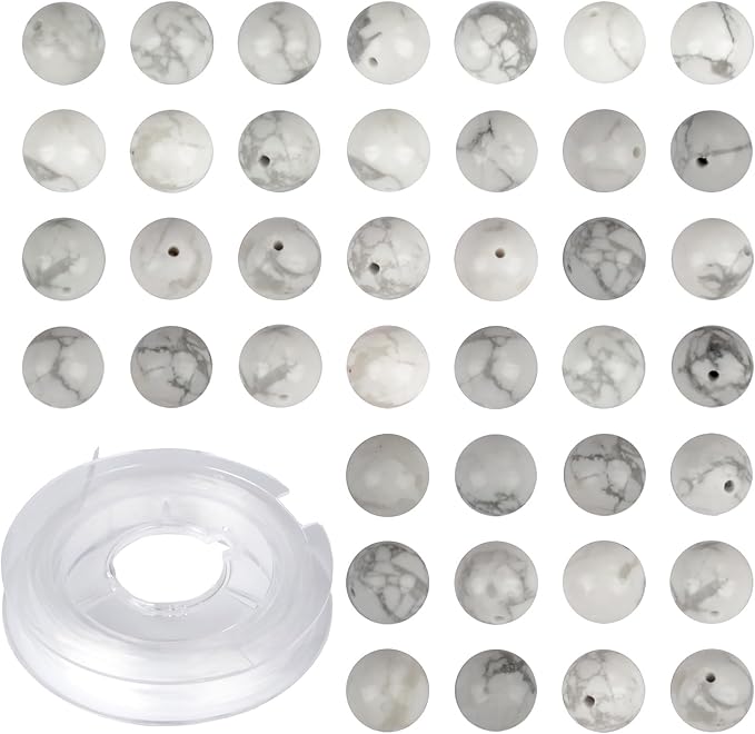 4mm 200pcs Natural Stone Round Beads White Howlite Genuine Stone Beading Loose Gemstone DIY Charm Smooth Beads for Bracelets Necklaces Earrings Hole Size 1mm (White Howlite 4mm)