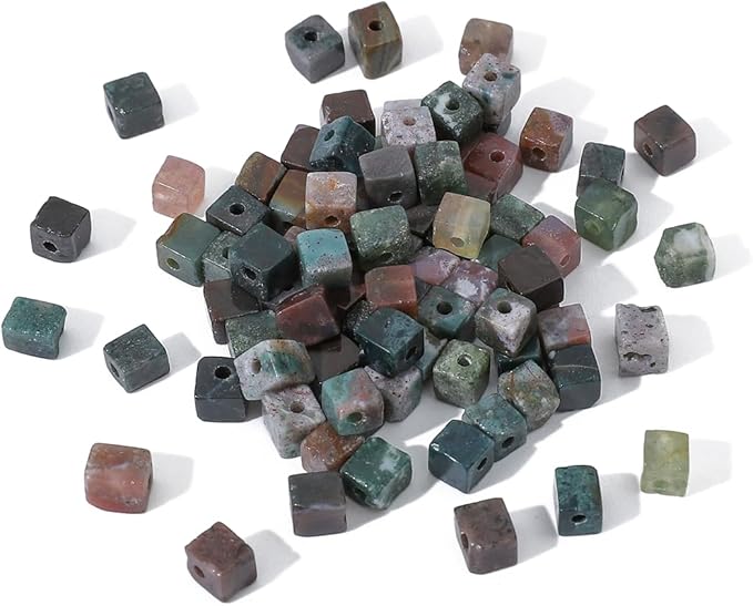 Natural Indian Agate Square Stone Beads 4x4mm 85pcs Cube Loose Semi Gemstone Beads for Jewelry Making Design