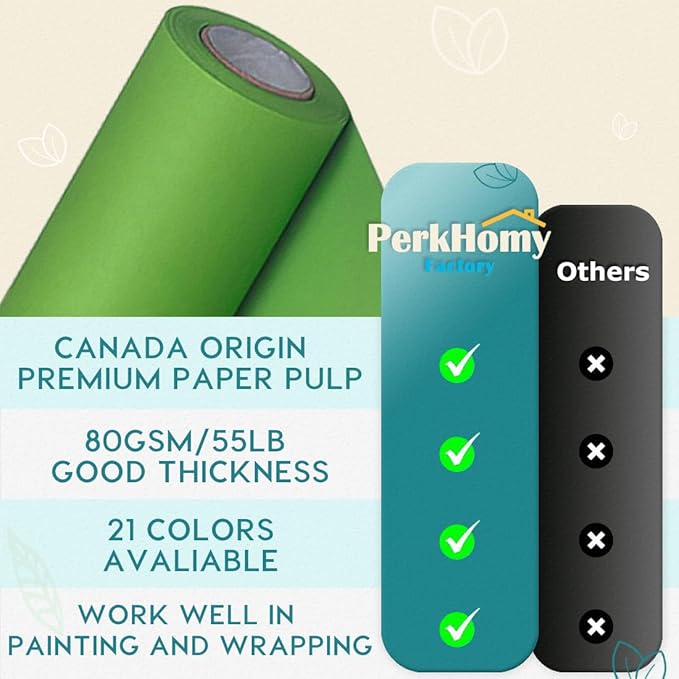 SMART&CASUAL 15" x 450" (37.5') Kraft Paper Roll for Art Craft Supplies Gift Wrapping Moving Packing Kids Painting Drawing Paint Easel Poster Chart Paper (Medium Green, 15" W x 450" L (37.5'))