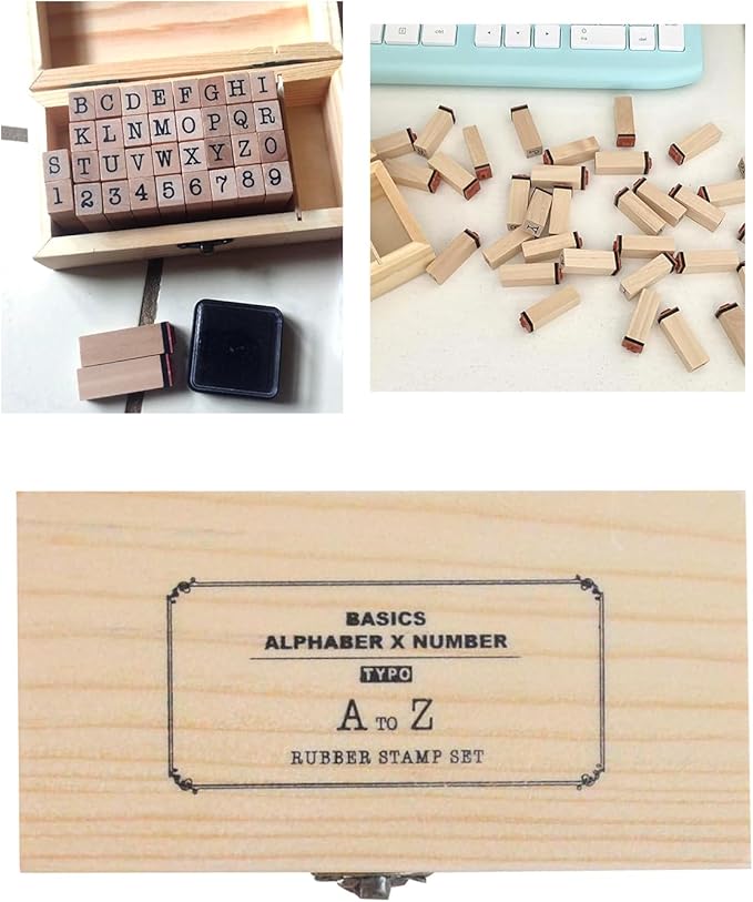 36Pcs Wooden Rubber Stamps Number Letter Alphabet Stamps Mini Cute DIY Stamps Set for Craft Decorating Scrapbooking and Wedding Invitation Cards (36pcs B)
