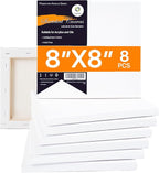 CONDA 8x8 inch Stretched Canvas for Painting, Pack of 8, 100% Cotton, 5/8 Inch Profile Value Bulk Pack for Acrylics, Oils Painting