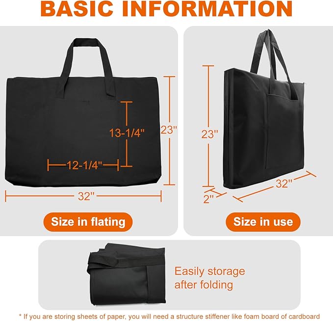 Cupohus Waterproof Art Portfolio Bag 23" x 32" with Outer Pockets and Handle, Student Carrying Storage Bag