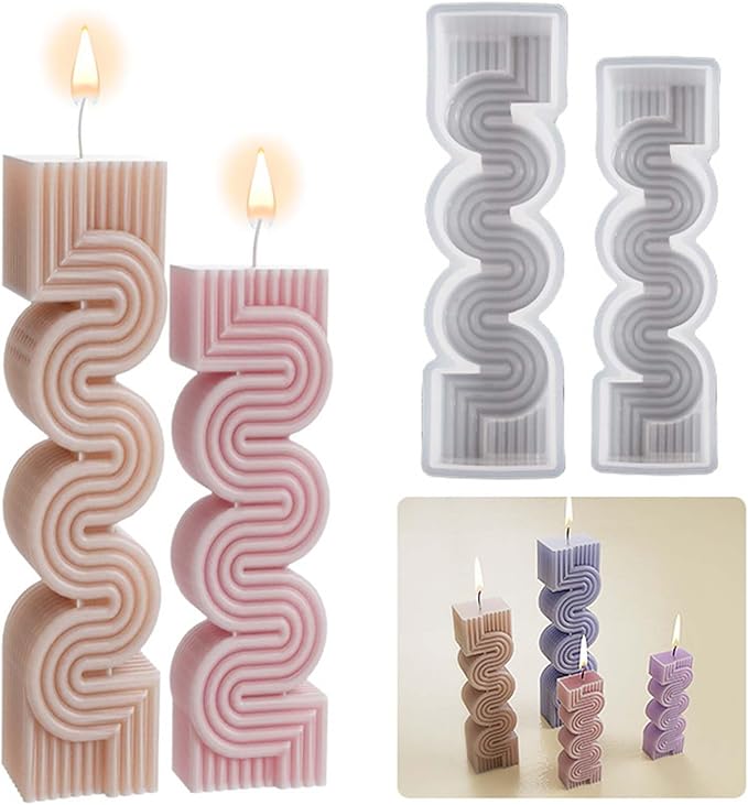 2 Pack S Geometry Candle Mold Geometric Lines Spiral Pillar Resin Casting Mold Resin Making Molds Silicone Mold for Candle Home Decorate Candle Making 3D Animal Mold
