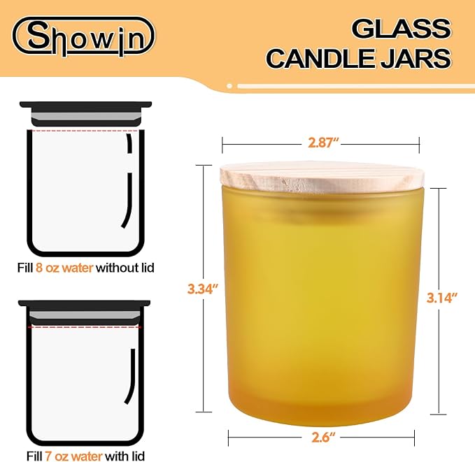 8 OZ Thick Candle Jars for Making Candles 15 Pcs, Empty Jars with Wood Lids for Candle Making, Sample Container, Frosted Yellow