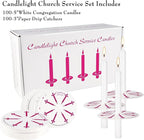 100 White Odorless Taper Candles - Handheld with Drip Protection, 5 Inches - Church & Sabbath Religious Candles