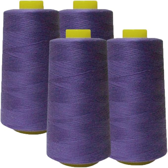 AK Trading 4-Pack Purple All Purpose Sewing Thread Cones (6000 Yards Each) of High Tensile Polyester Thread Spools for Sewing, Quilting, Serger Machines, Overlock, Merrow & Hand Embroidery.