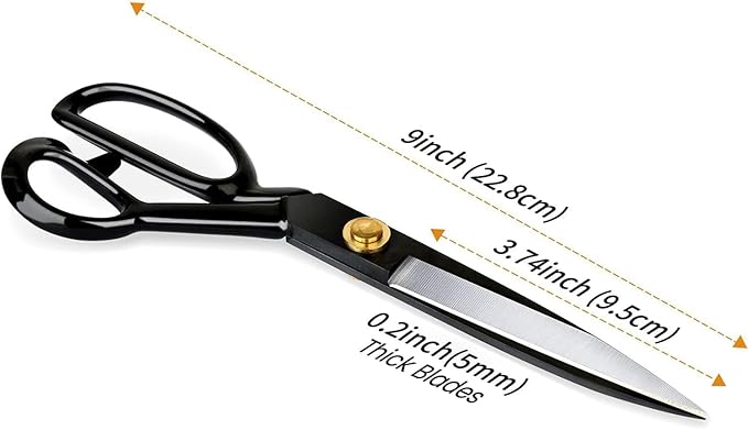 Professional Tailor Scissors 9 Inch for Cutting Fabric Heavy Duty Scissors for Leather Cutting Industrial Sharp Sewing Shears for Home Office Artists Dressmakers