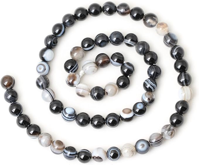 60PCS 6mm Natural Black Striped Agate Round Loose Beads DIY Bracelet Necklace Materials 1 Strand 15"