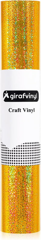 GIRAFVINYL Holographic Gold Glitter Vinyl - 12" x10ft for DIY Crafts, Signs, Home and Car Decal