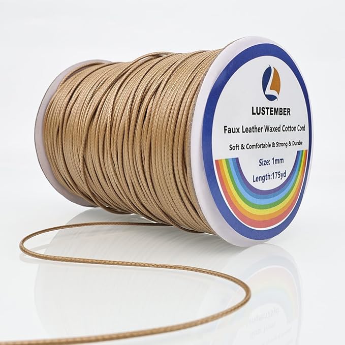 1mm Faux Leather Waxed Cotton Cord, 175 Yards – Durable Necklace String, Soft and Textured Cord for Necklaces, Bracelets, and Jewelry Making