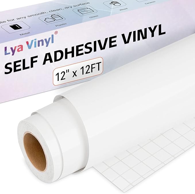 Glossy White Permanent Vinyl, 12" x 12 FT Vinyl with Cricut Cutting Machine - Lya Vinyl Glossy White Adhesive Roll for Mug, Cup, Window & Home Decal