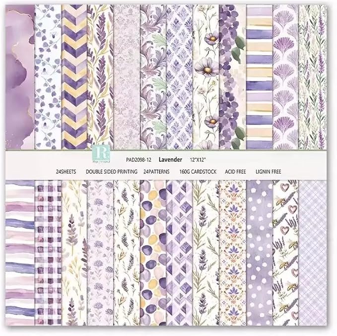 Scrapbook Paper 12x12, Double-Sided Textured Scrapbooking 24 Sheets/24 Designs, Patterned Craft Paper for Junk Journals Greeting Cards Album Decoration