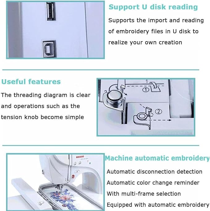 Automatic Sewing Machine Electric Embroidery Machine 158 Built-in Designs, 7" Touch Screen, Capable of Embroidering on 3D Caps, Flat, T-Shirt and More Sewing Made Easy