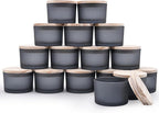 SHOWIN Thick Candle Jars for Making Candles 16 Pcs, 4 OZ Empty Jars with Wood Lids for Candle Making, Sample Container - Dishwasher Safe, Frosted Gray