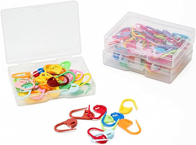 Plastics Locking Stitch Markers for Crocheting and Knitting with Storage Box