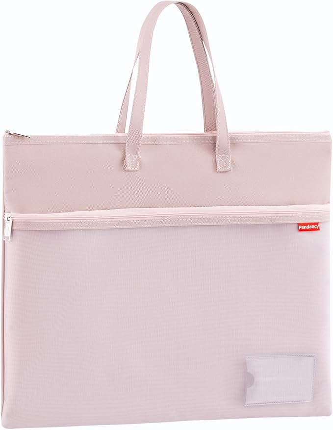 Pendancy Mesh Zipper Pouch A4 Size, Large Double Pocket Waterproof File Bag with Handle, 11x13.8 in Foldable Document Storage for Puzzle Project/Cross Stitch/Travel/Office（Advanced Pink）