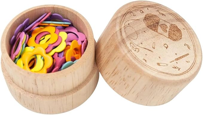 Hilsayum 60PCS Multicolor Stitch Markers Flower Shape Metal Ring Stitch Stoppers Mini Crochet Locking Markers with Wooden Storage Box (Multicolor)