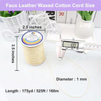 1mm Faux Leather Waxed Cotton Cord, 175 Yards – Durable Necklace String, Soft and Textured Cord for Necklaces, Bracelets, and Jewelry Making