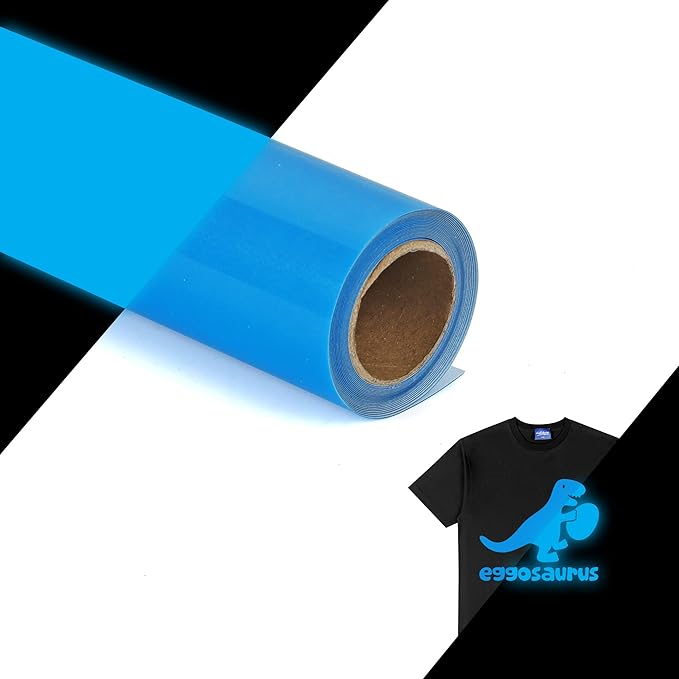 Glow in The Dark HTV Heat Transfer Vinyl Rolls - 12 Inches x 8 Feet HTV Vinyl, Luminous Iron on Vinyl for Silhouette Cameo - Easy to Cut & Weed for Heat Vinyl Design (8Ft, Z2-Glow Blue)