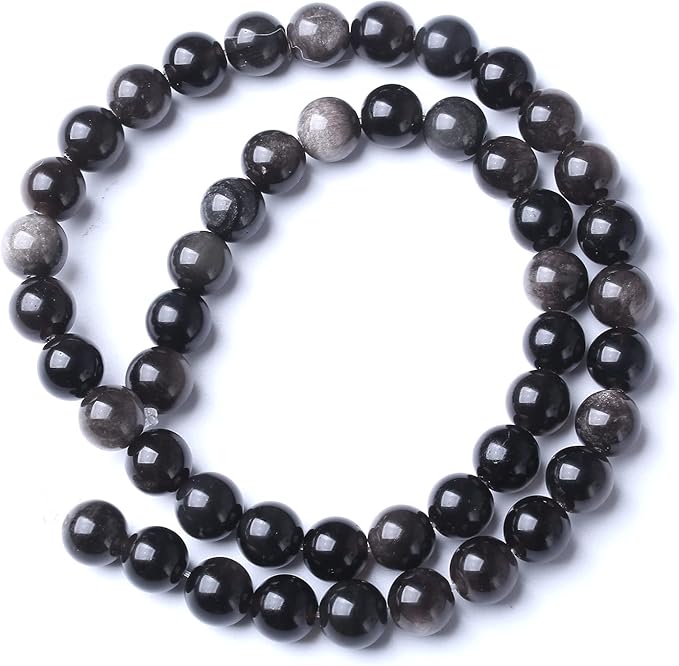 60pcs 6mm AAA Natural Obsidian Stone Beads Gemstone Round Loose Beads for Jewelry Making DIY Bracelet (Sliver Color Obsidian Stone, 6mm)