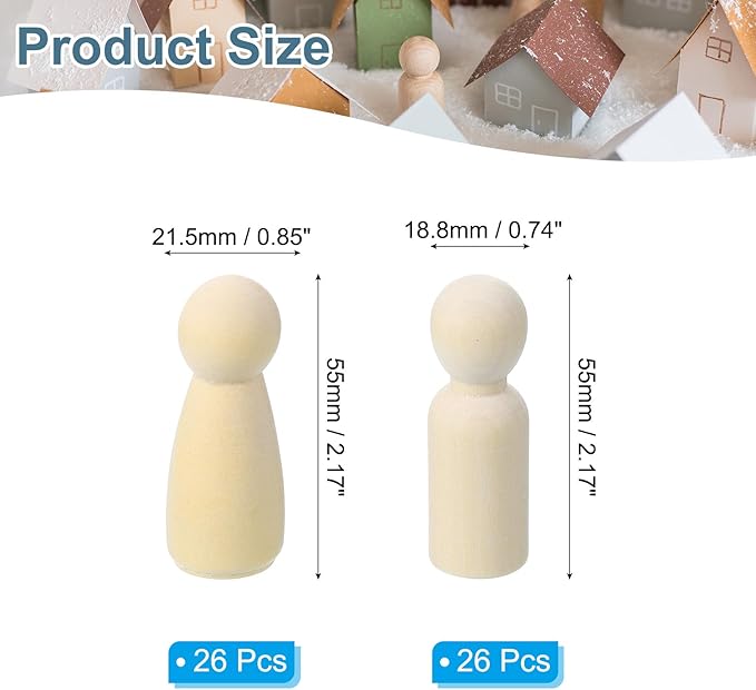 PATIKIL 2.1" Height Wooden Pegs Peoples, 52Pcs Wood Pegs People Unfinished Bodies Natural Wood Figures for Painting DIY Crafts Arts Graffiti