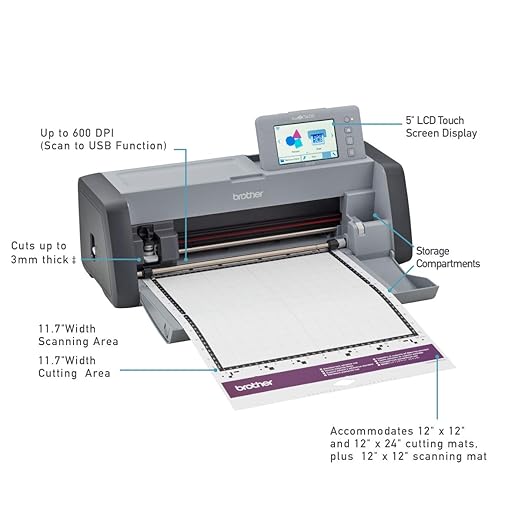 Brother ScanNCut SDX125EGY Electronic DIY Cutting Machine with Scanner, Make Custom Stickers, Vinyl Wall Art, Greeting Cards and More with 682 Included Patterns, Grey