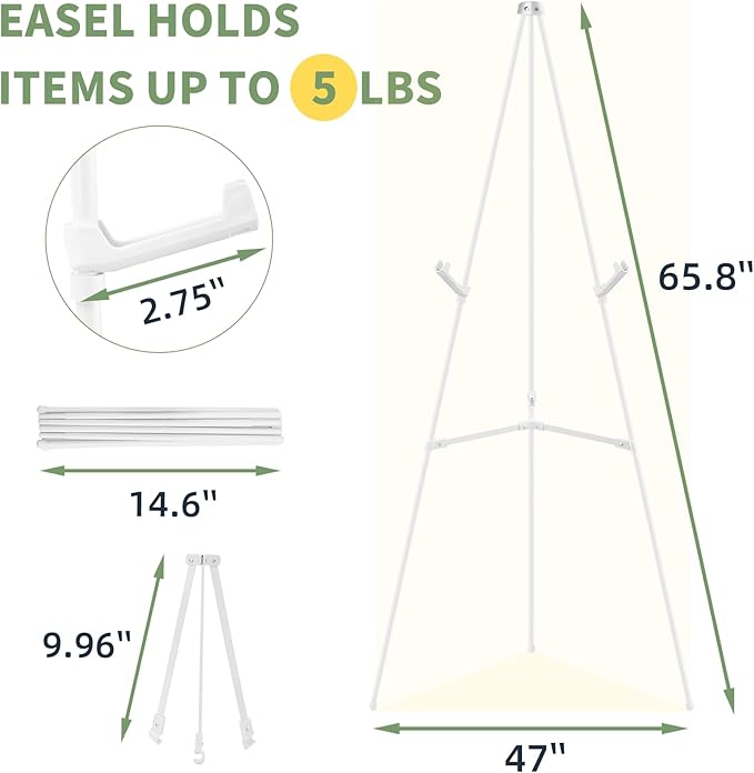 1 PCS White Easel Stand for Wedding Sign Stand, 65 Inch Adjustable Metal Easels for Display, Portable Folding Easel for Wedding, Display Show, Arts, Poster with Portable Bags