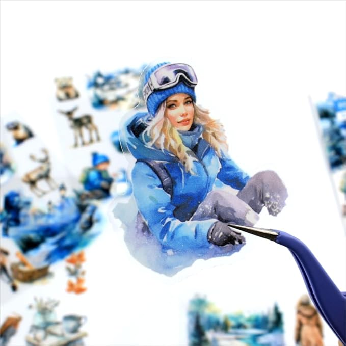 Winter Pre-Cut Journal Sticker Book for Junk Journaling, Transparent PET White Snow Landscape Stickers for Scrapbook Supplies, Scrapbooking, Collage, Planners, Bujo, 20 Sheets