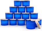 SHOWIN Thick Candle Jars for Making Candles 16 Pcs, 4 OZ Empty Jars with Wood Lids for Candle Making, Sample Container - Dishwasher Safe, Frosted Blue