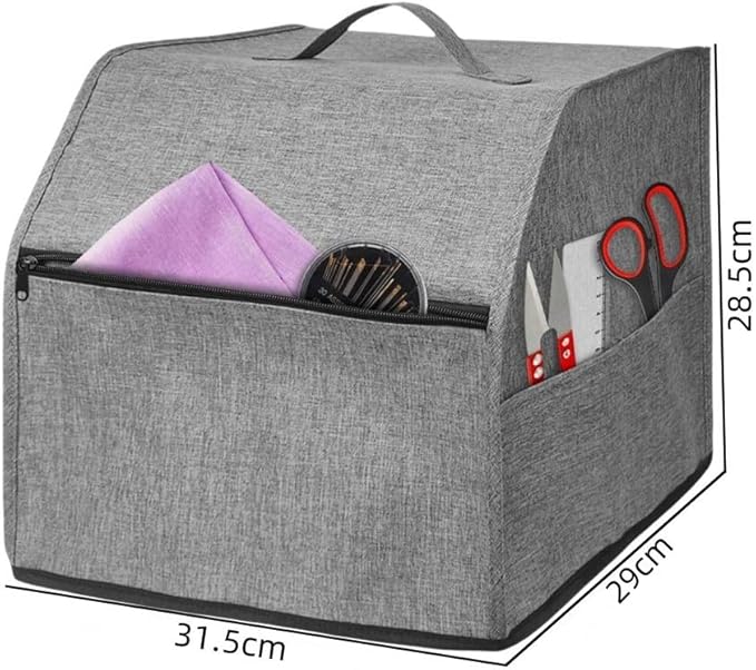 Overlock Sewing Machine Cover with Oxford Cloth and Multiple Storage Pockets, Protective Dust Shield for Serger or Overlock Machine, Fits 31.5 x 29 x 28.5 cm, Simpleto Clean for Home Sewing(Grey)