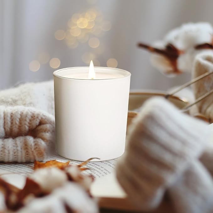 8 OZ Thick Candle Jars for Making Candles 15 Pcs, White Empty Jars with Wood Lids for Candle Making, Sample Container,Matte White