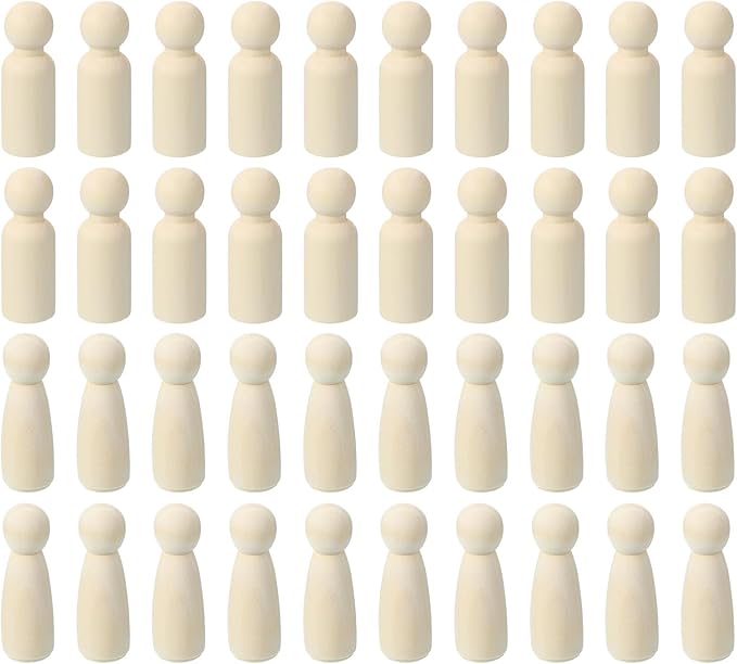 PATIKIL 2.95" Height Wooden Pegs Dolls, 52Pcs Wood Pegs People Dolls Unfinished Bodies Natural Wood Figures for Painting DIY Crafts Arts Graffiti