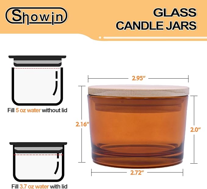 SHOWIN Thick Candle Jars for Making Candles 16 Pcs, 4 OZ Empty Jars with Wood Lids for Candle Making, Sample Container - Dishwasher Safe,Clear Brown
