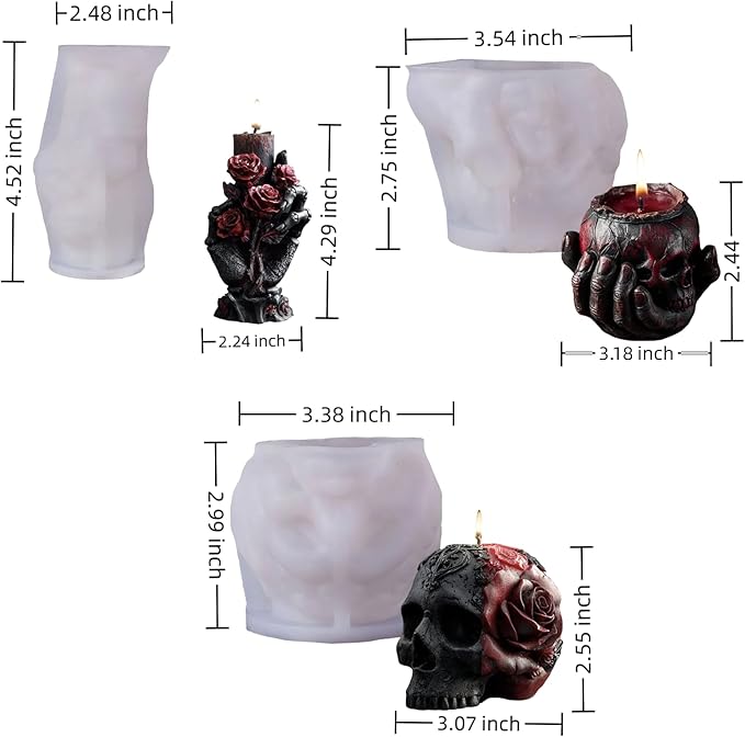 Snake Skull Silicone Mold, Cylinder Candle Mold with Coiling Snake for Halloween Candle Making, Resin, Clay Craft, Aromatherapy Gypsum, Home Decor (Bone Hand 3-Piece Set)
