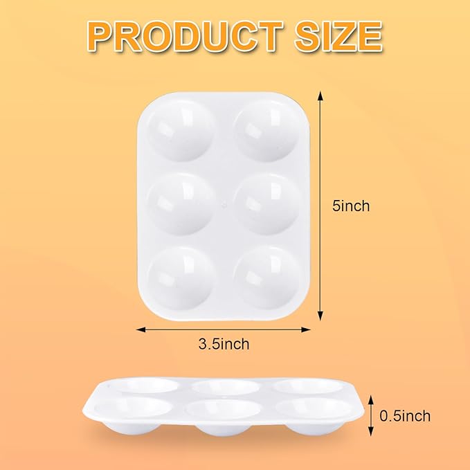100 Pcs White Plastic Paint Palette 6 Well Watercolor Palette Paint Palettes Craft Paint Trays Finger Painting Tray Rectangular Plastic Paint Tray for DIY Art Painting Watercolor Craft