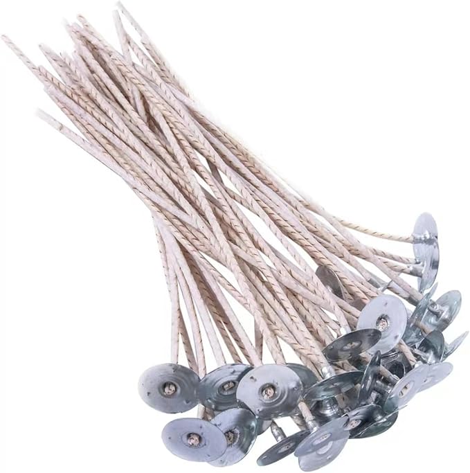 Niceme 100pcs ECO Wicks for Soy Beeswax Pearled Candles, 6” Pre-Waxed Candle Wick for Candle Making No Soot Steady Clean Burning Thick Candle Wick with Base
