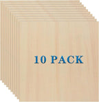 10 Pack Basswood Sheets 3mm 10 x 10 x 1/8 Inch Plywood Board, Thin Natural Unfinished Wood for DIY Crafts Painting, Hobby, Model Making, Wood Burning and Laser Projects