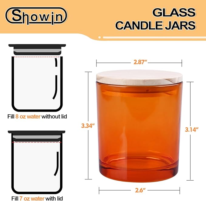 8 OZ Thick Candle Jars for Making Candles 15 Pcs, Orange Empty Jars with Wood Lids for Candle Making, Sample Container,Clear Orange