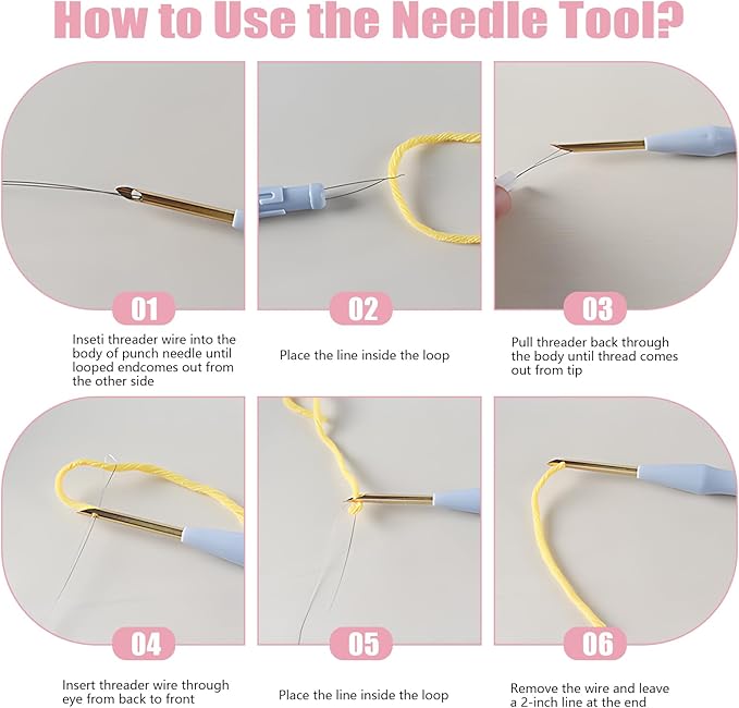7 Pieces Punch Needle Tool, Portable Adjustable Embroidery Punch Needle for Stitching Applique Embellishment DIY Knitting (Blue, Pink)