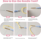 7 Pieces Punch Needle Tool, Portable Adjustable Embroidery Punch Needle for Stitching Applique Embellishment DIY Knitting (Blue, Pink)