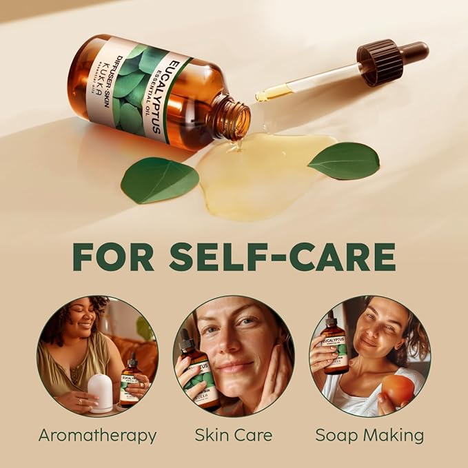 KUKKA Eucalyptus Essential Oils - 4 Fl Oz - for Hair, Skin, Diffuser, Aromatherapy & DIY Soap Making Scent