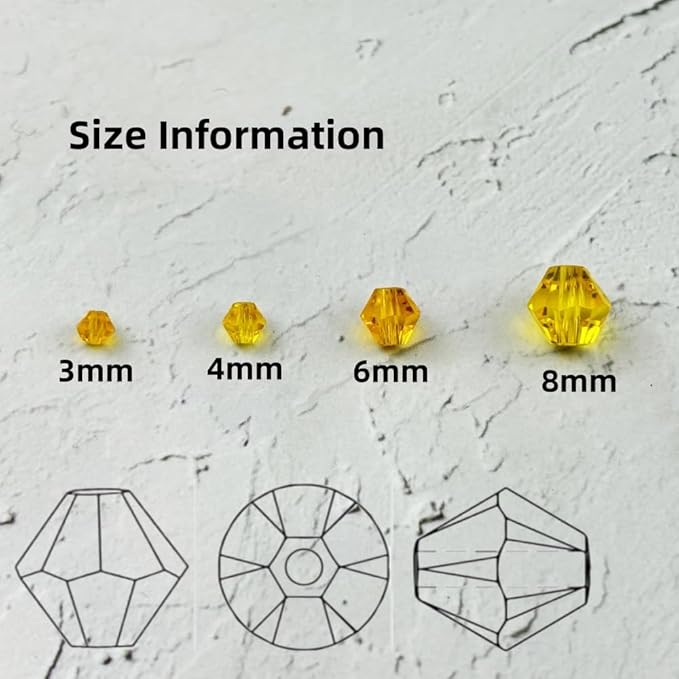 200pcs 6mm Bicone Glass Crystal Beads for Jewelry Making, Faceted Bicone Glass Spacer Beads for Bracelet Earring Necklace DIY Craft(Gold Yellow)