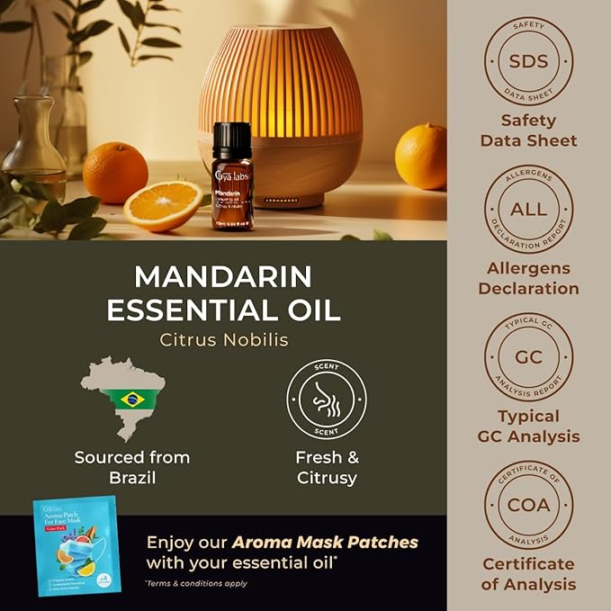 Gya Labs Mandarin Essential Oil - 0.34 Fl Oz - for Hair, Skin, Diffuser, Aromatherapy & DIY Candle Making Scent