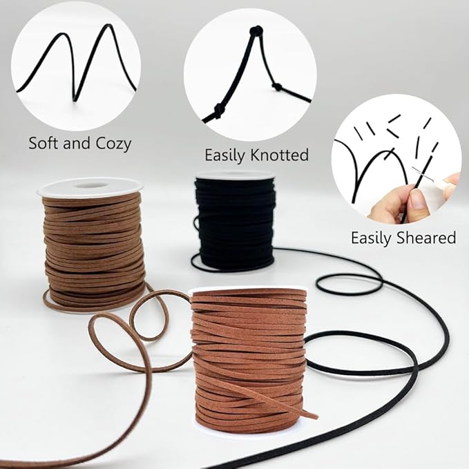 Leather String, Faux Leather Cord, Flat Suede Leather Lace for Necklaces, Bracelets, Jewelry Making, Tassels, Dream Catchers and Art Crafts