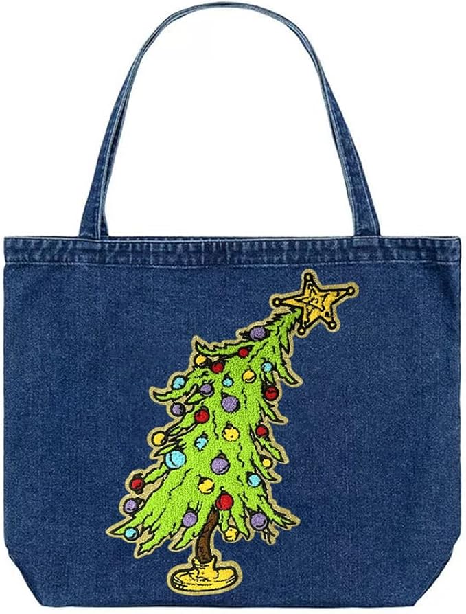 Christmas Tree Iron on Patches Chenille Embroidery Sew on Stickers Applique for DIY Crafts T Shirt Clothing Jackets Backpacks Jeans Party Decorations Accessories