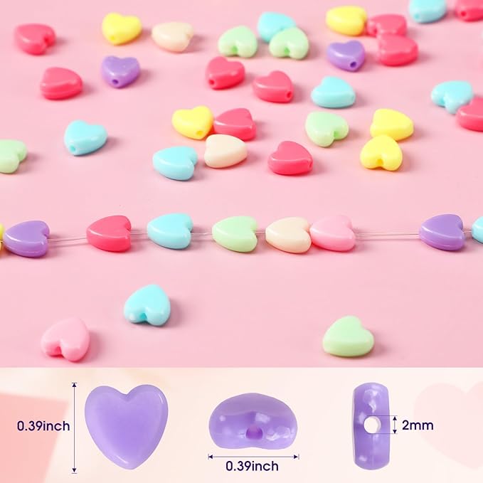 UPINS 1200Pcs Heart Shaped Beads Day Pastel Spacer Heart Beads for DIY Making Party Decoration Earrings Item Crafts Supplies