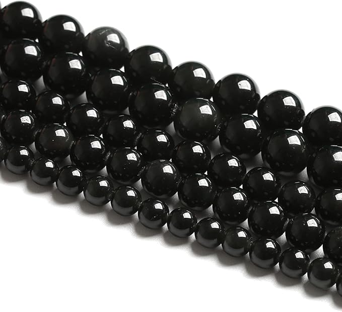 10MM 38PCS Natural Stone Black Obsidian Gemstone Loose Beads for Jewelry Making DIY Bracelet 1 Strand